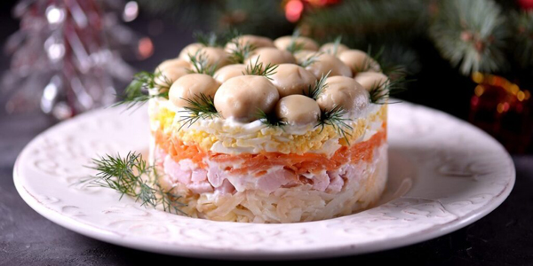 Лучшие салаты на Новый год — 2026: салат «Грибная поляна»